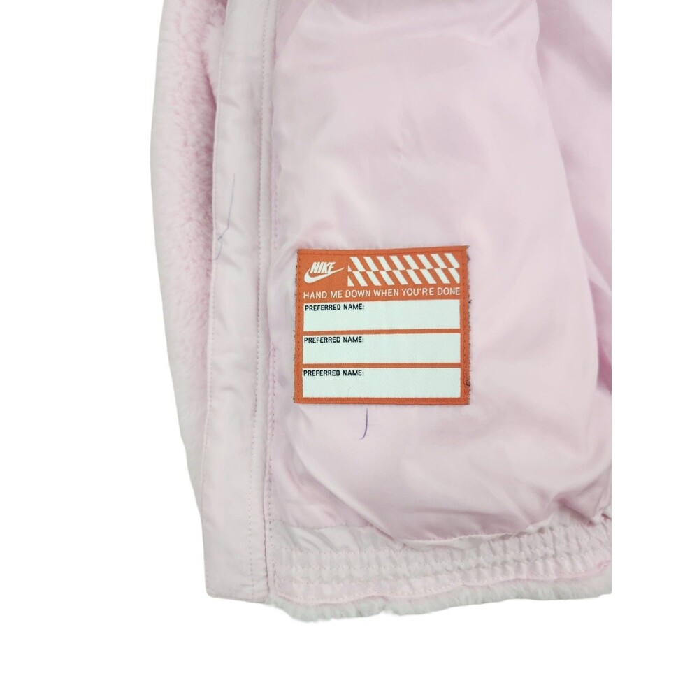 Nike Girls Faux Fur Fuzzy Swoosh Bomber Jacket Pink Size 5-6 Medium - Picture 8 of 8